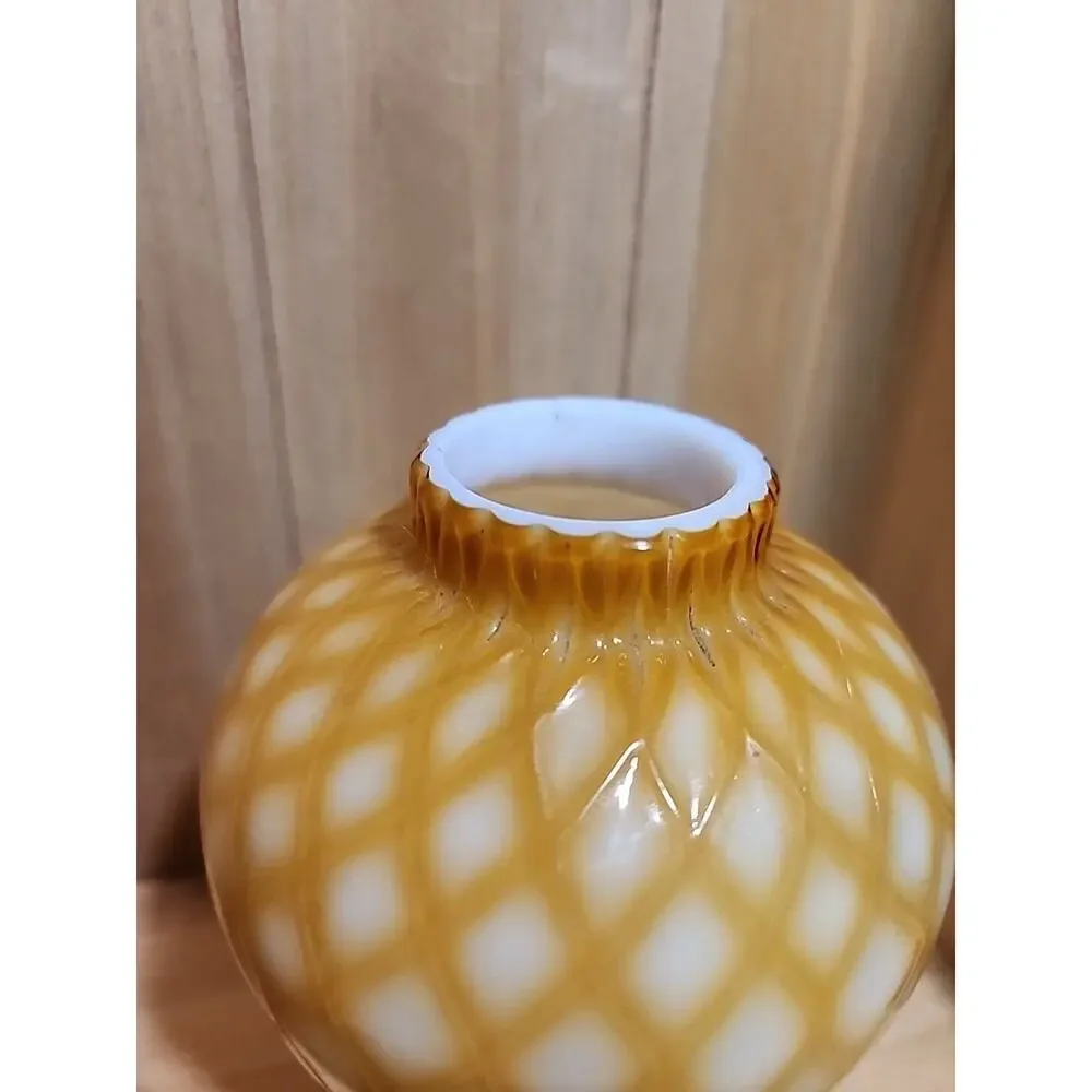 Antique Victorian Amber Cased Milk Glass Honeycomb Quilted Optic Vase 6" - Picture 6 of 16